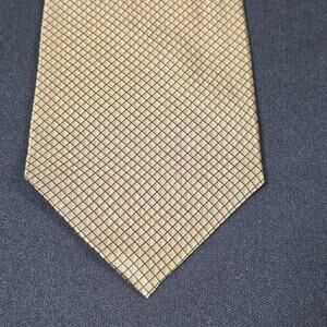 STONEHENGE Men's Tie Olive Gold Black Grid Pattern 100% Silk